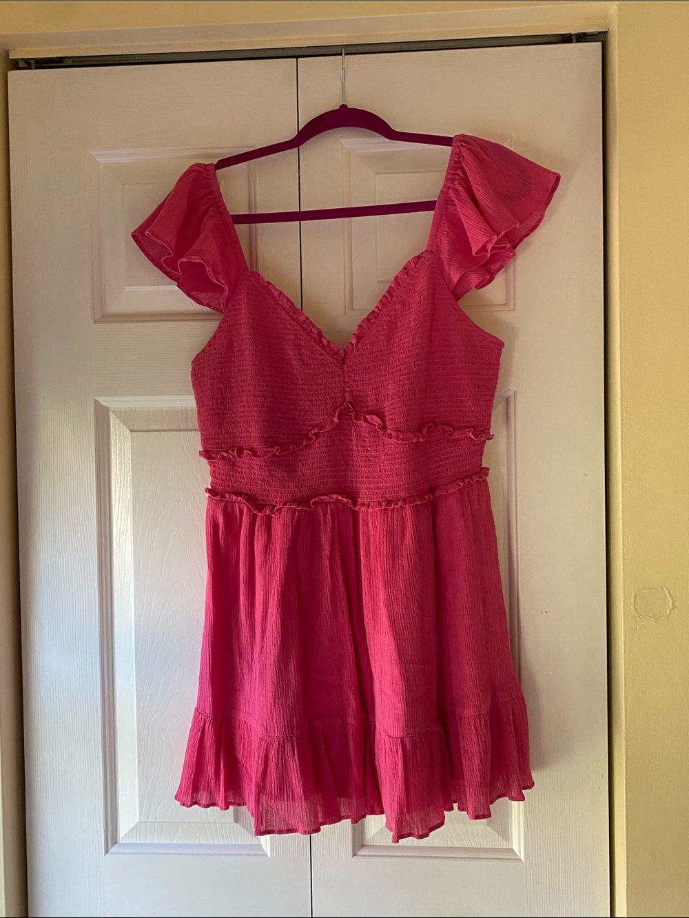 LoveShackFancy Hot Pink Ruffled Mini Dress